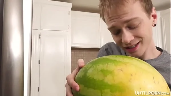 My stepsister catches me fucking a watermelon and then she wants to give me a blowjob