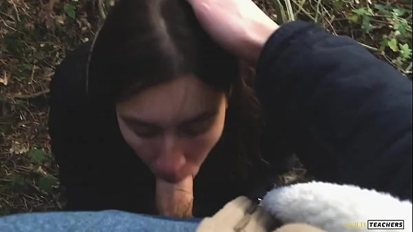 Young shy Russian girl gives a blowjob in a German forest and swallow sperm in POV  (first homemade porn from family archive). #amateur #homemade #skinny #russiangirl #bj #blowjob #cum #cuminmouth #swallow